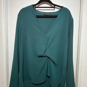 Topshop Teal Twist-Front V-Neck Blouse
